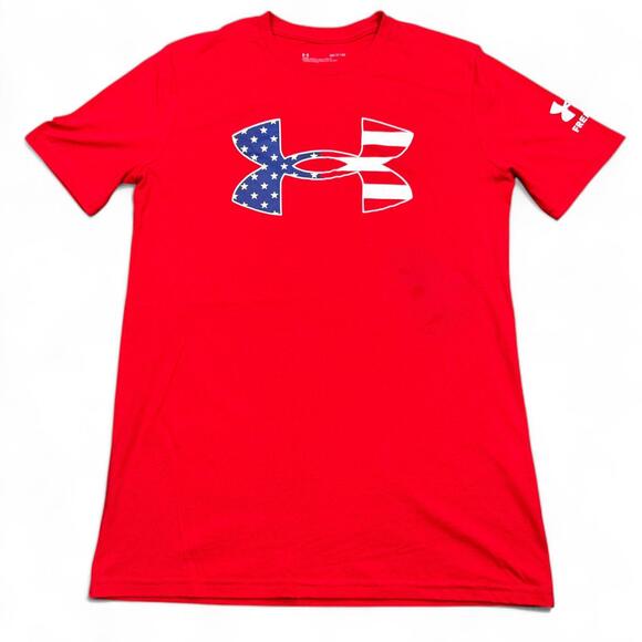 Under Armour T Shirt Mens Size Small Freedom Red American Flag Athletic Loose - Picture 1 of 13